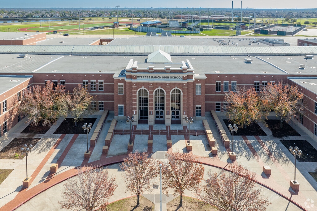 Bold angles and captivating details define Cypress Ranch High School's architecture.