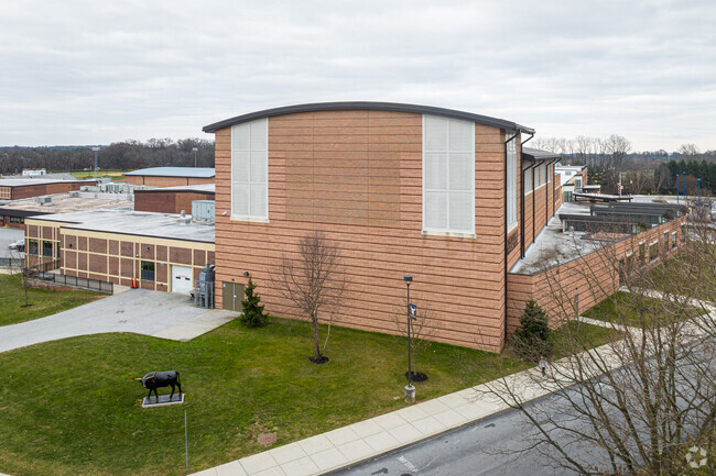 The massive auditorium at Unionville High School can be seen from the outside.