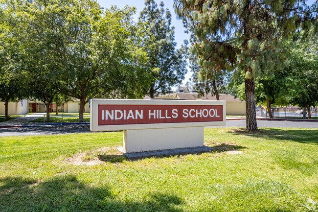 The signage at the entrance of Indian Hills Elementary School proudly displays its name.
