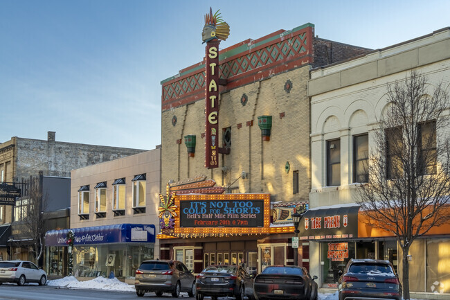 The historic State Theatre building with Art Deco design in Bay City was built in the 1930s.
