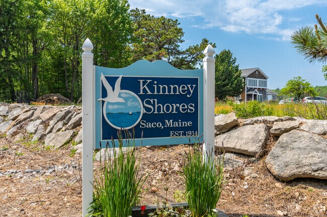 The welcome to Kinney Shores sign greets visitors on route 9 in Saco.
