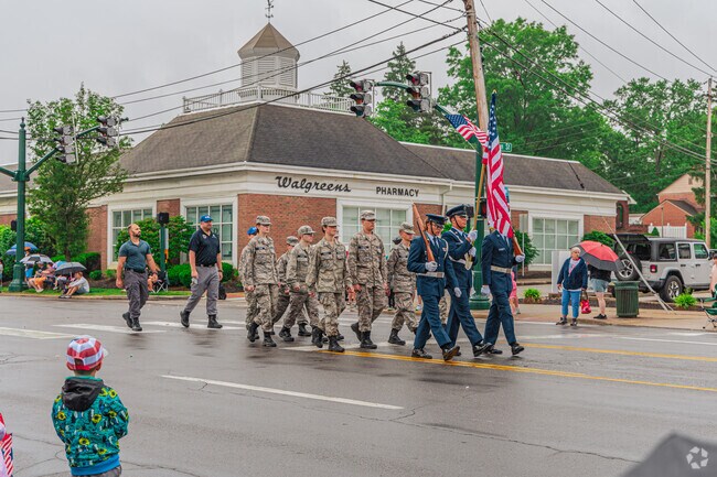 American flags are on display in and around the Memorial Day Parade route.