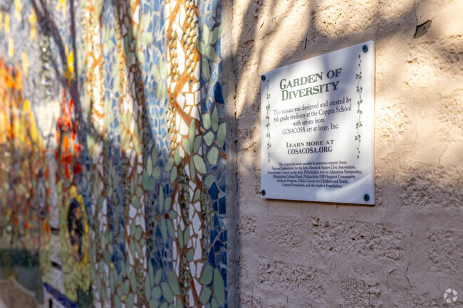 Find a piece from the Garden of Diversity mosaic collection at Kirkbride Eliza B School.