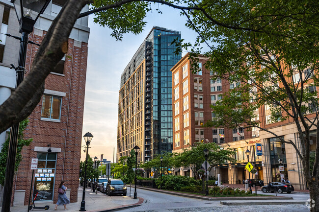 You will have amazing sunsets in your high rise when you live in Harbor East.