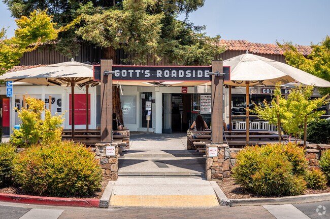 A popular burger stand is not far from Community Center.