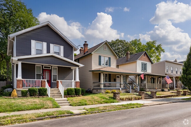 This is a row of refurbished four square style homes in Reeb-Hosack.