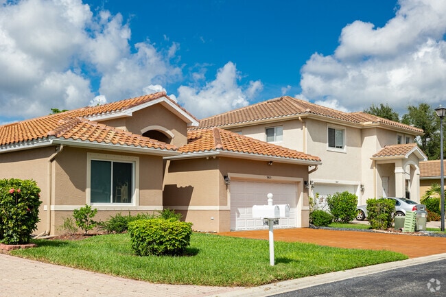 Mediterranean inspired homes are common in Three Oaks communities.