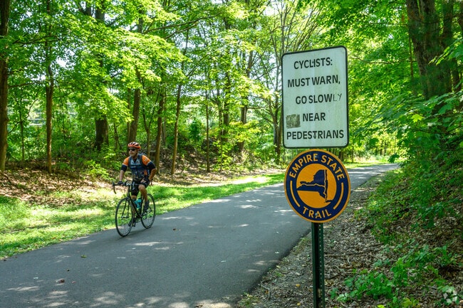 The Hudson Valley Rail Trail Depot welcomes pedestrians, dog walkers and bikers.