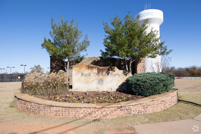 Buck Thomas Park is located next to one of Moore's water towers.