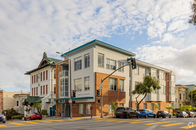 A modern building creates a nice campus for Covenant of the Sacred Heart High School.