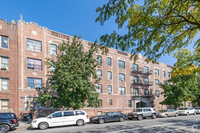 Apartment buildings with many units are in Ocean Hill, Brooklyn.