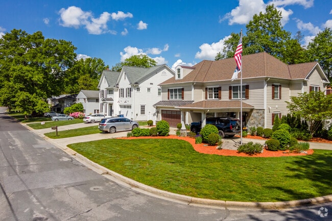 Large, single-family homes are prominent throughout the quiet North Chevy Chase neighborhood.