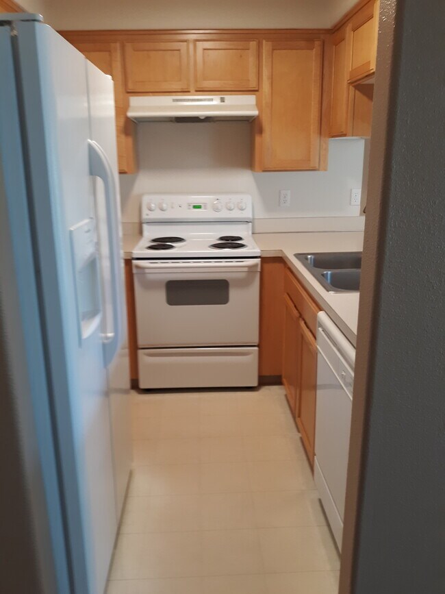 Kitchen with Icemaker Refrigerator