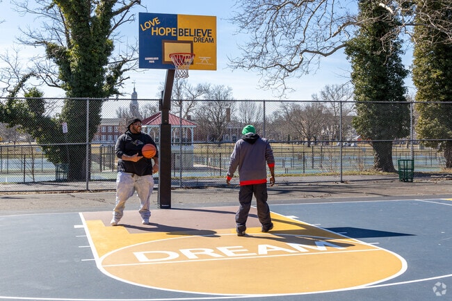 Enjoy a basketball game with friends in Cadwalader Park in Trenton, NJ.