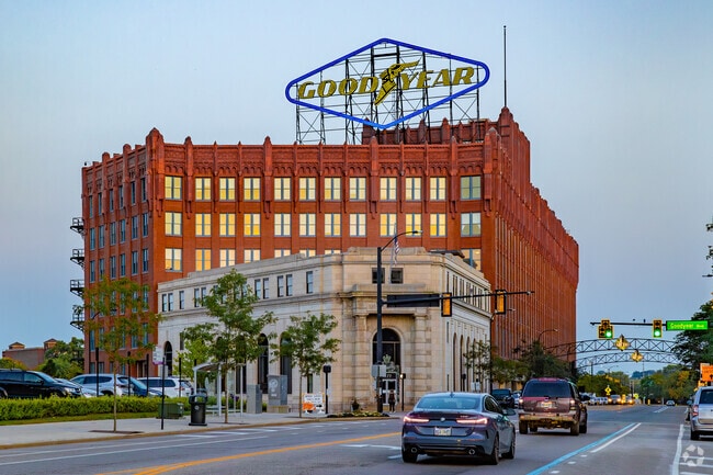 In Middlebury the historic Goodyear sign serves as an icon and symbolizes the company's roots.