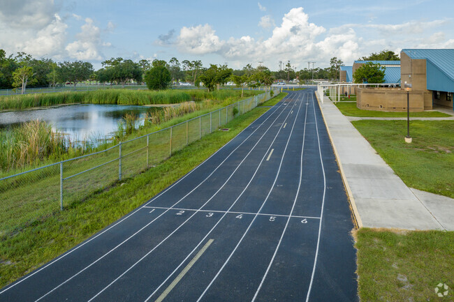Three Oaks Middle School has a running track and other outdoor athletic activities.