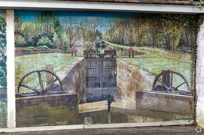 Mural of a lock at the Delaware Canal State Park in Solebury.