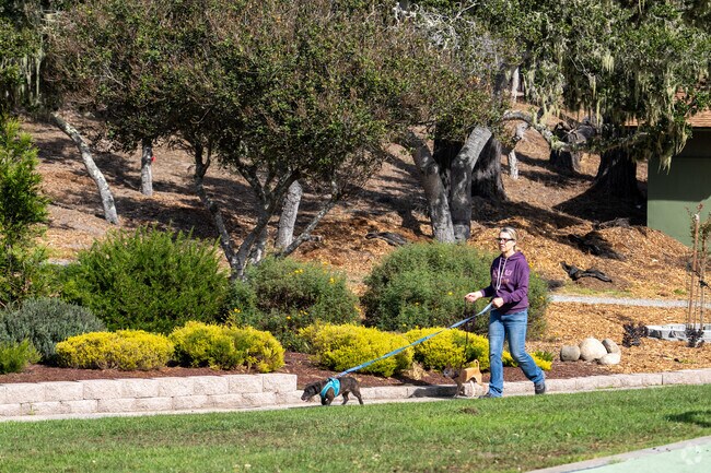 Strolling through the Monterey Vista neighborhood with her loyal companion.