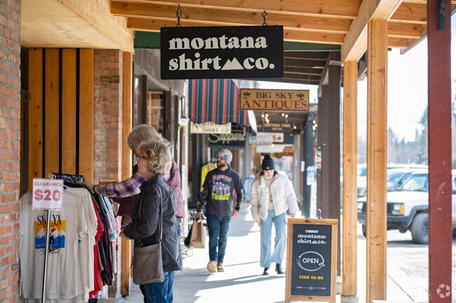 Downtown Whitefish offers upscale shopping and eateries with western-style facades.