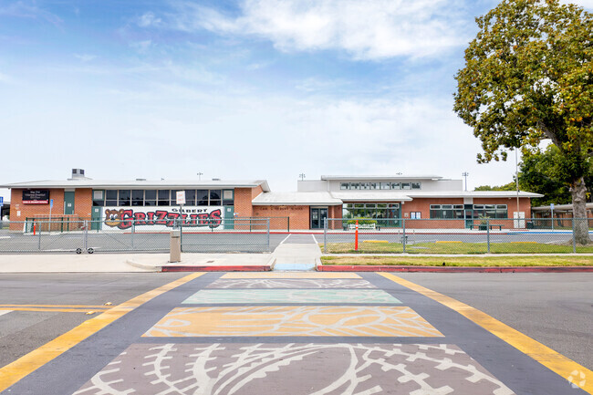 Crosswalk leading to Carl E. Gilbert Elementary School.