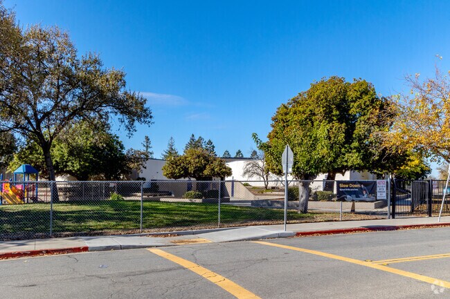 A view of the Majestic Way Elementary School buildings from the street in San Jose.