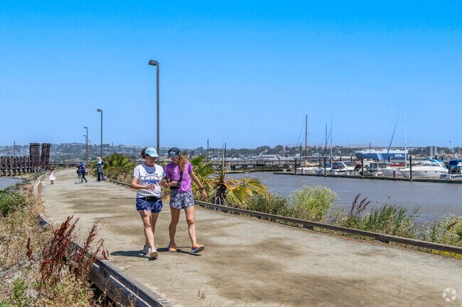 The Martinez Marina path along the jetty is a popular trail for walking with scenic views.