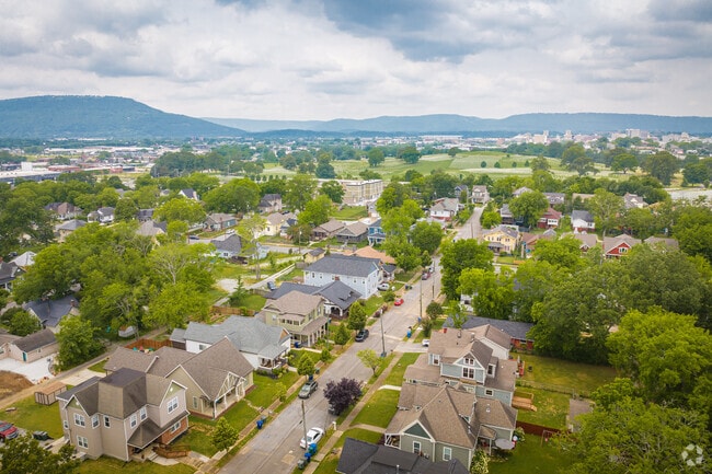 Lookout mountain sits on the horizon of Highland Park.