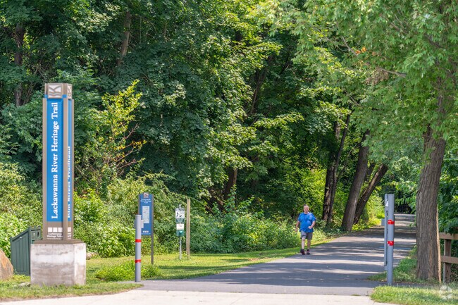 Walker and runners enjoyed the lengthy paved trail of the Lackawanna Heritage Trail.