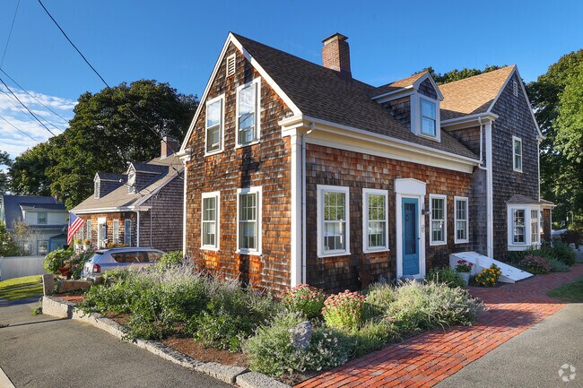 Rows of wood shingled homes line the streets in Rockport.