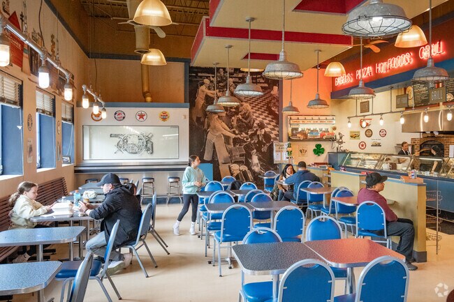 The Garage, a laid-back joint with a retro vibe offering sandwiches burgers and more in Islandia