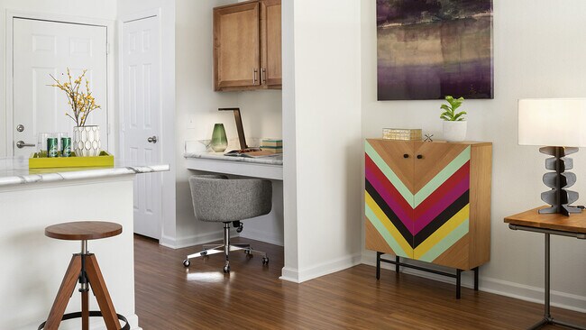 Apartment Living Room with built-in desk.