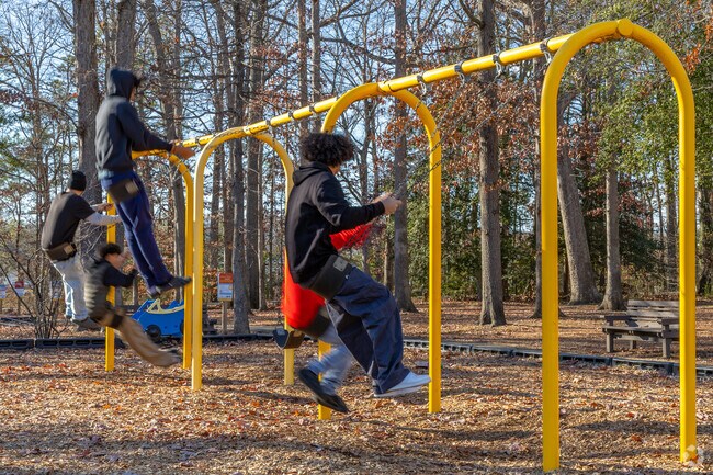 A group of young teens on a swing set in Bensley Park.
