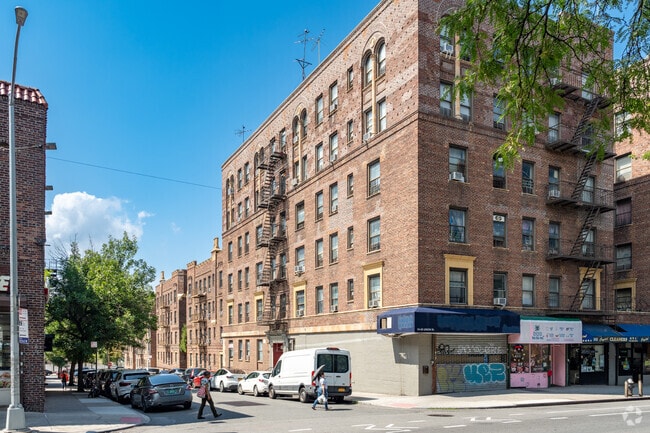 Post-war buildings can be found along the borders of Downtown Flushing.