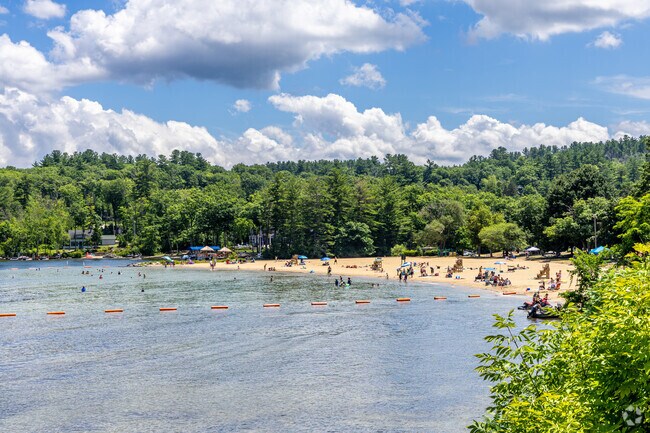 The swimming area at the Endicott Rock Park beach at Weirs Beach in Laconia, NH.