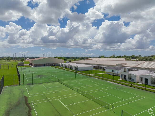 Eagles Landing Middle School features tennis and basketball courts for students.
