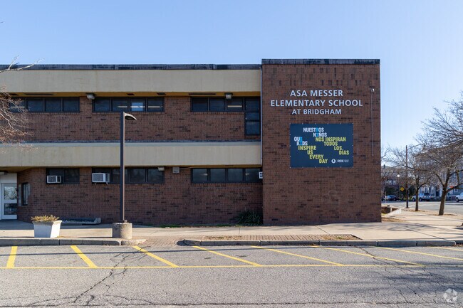 Front entrance to Asa Messer Elementary School at Bridgham in Providence.
