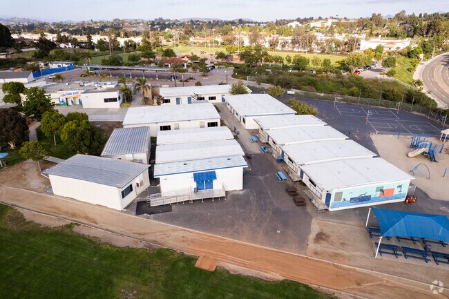Aerial view of the campus and blacktop at Lake Elementary School in Vista.