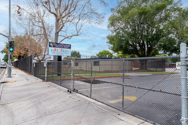 The front gate for Studebaker Elementary in Norwalk