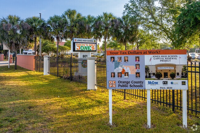 Jones Highschool lies just beyond the stadium and Highway 441