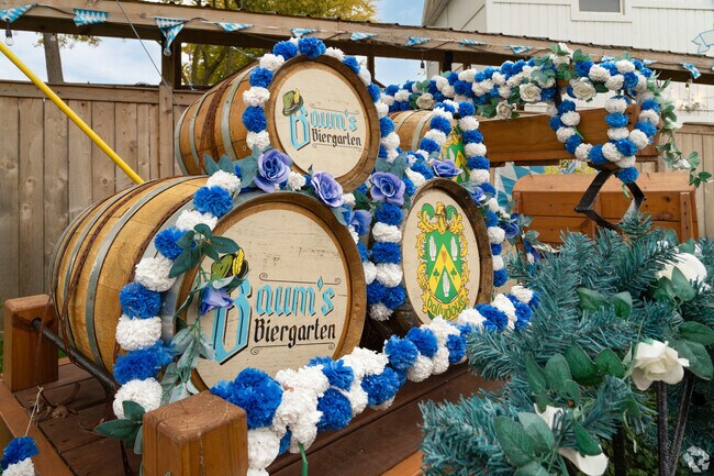 Baum's Biergarten, part of Gray's Mill, is popular for its scenic outdoor patio & quality menu.