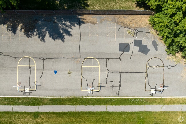 Basketball hoops and hopscotch at Horizon Elementary School.