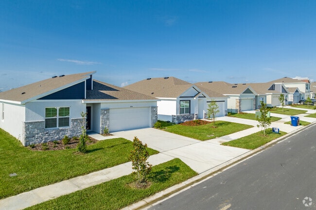 A row of new homes glows in the sunshine in Mirada, San Antonio.