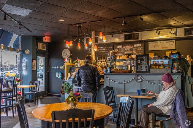 Stop by the Big Bear Cafe for some delicious coffee and pastries in Dedham Village.