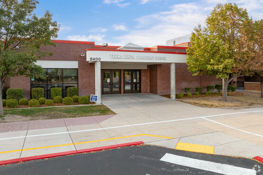 Terra Linda Elementary School is a red brick building with white and red details.