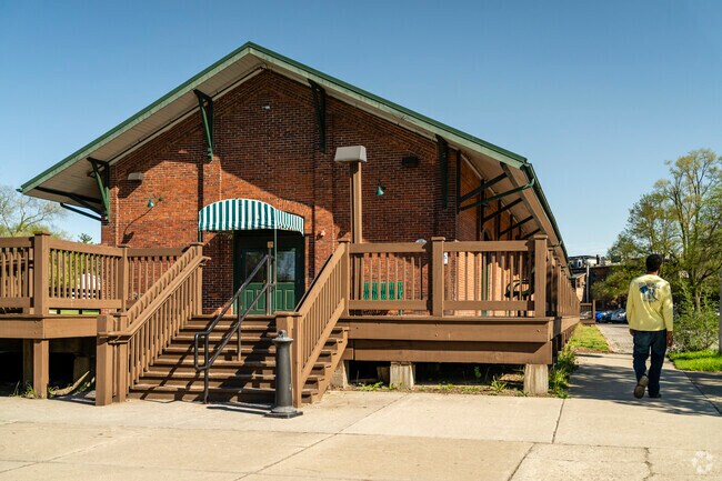 The Freighthouse is a community gathering place near Frog Island Park in Depot Town.