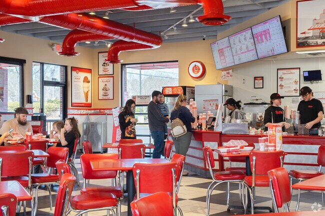 Freddy's in West Cobb is a popular fast-casual restaurant serving classic hamburgers and shakes.