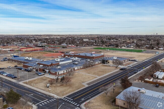 An overview of the campus at Vikan Middle School in Brighton, Colorado.