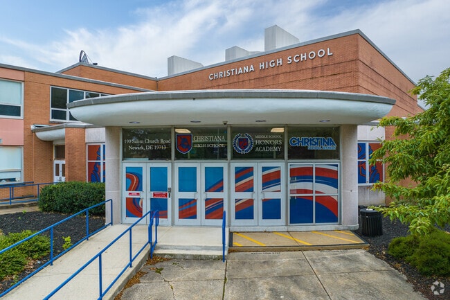 Learning happens through the main doors of Christiana High School in Newark.