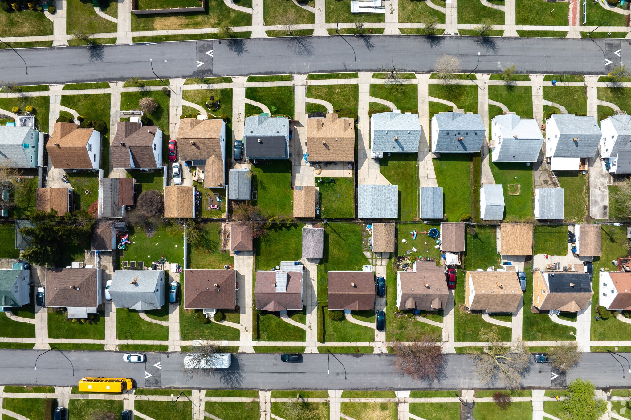 This aerial of Kensington shows the structure of residential areas with medium sized front and backyards.