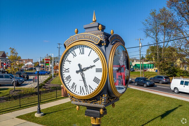 The Chichester county clock is at the center of the Boothwyn Town Center.